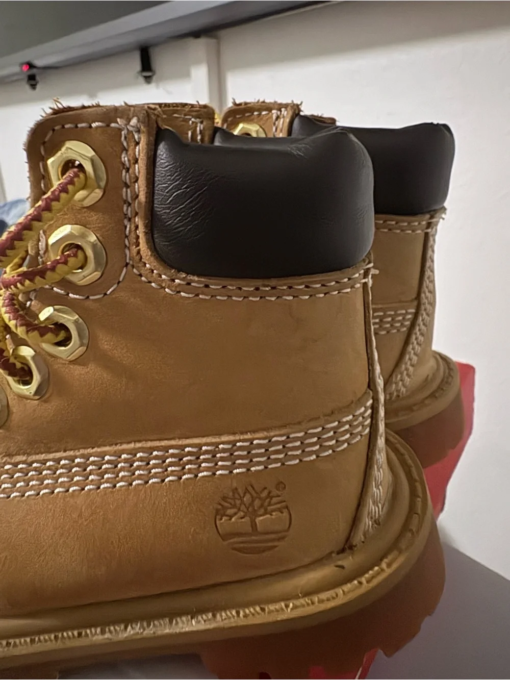 Timberland Kids Wheat Brown Leather Boots with Dark Brown Collar